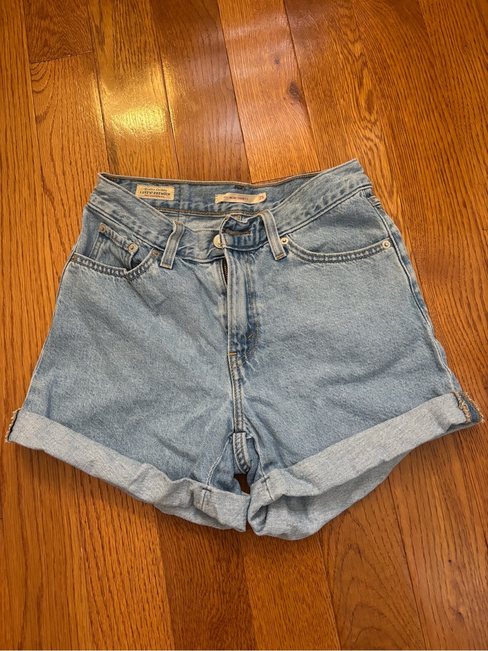Levi's Light Blue High-Waist Rolled Hem Denim Shorts